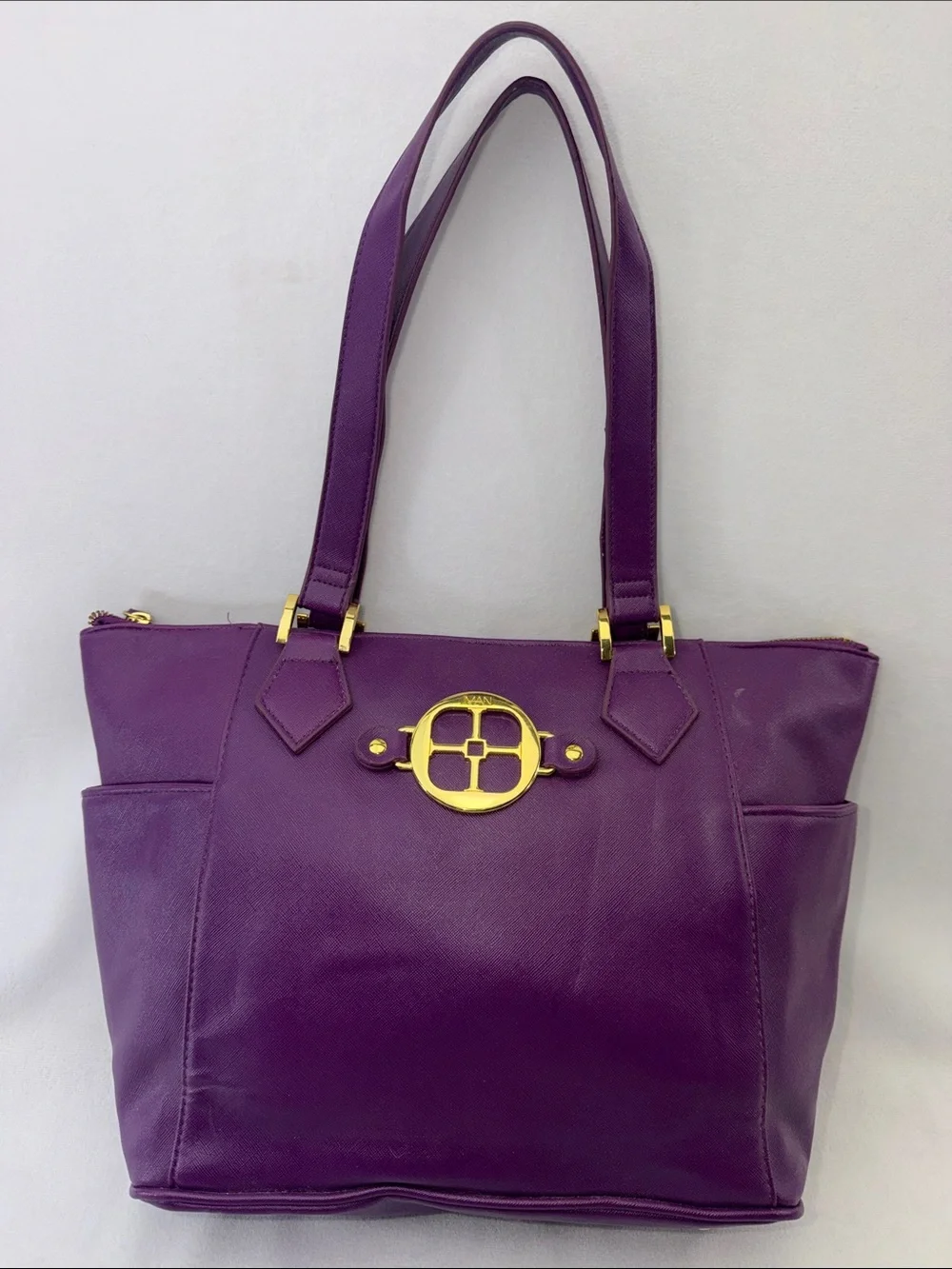 IMAN Purple Shoulder Tote Bag with Gold Hardware Peacock Lining